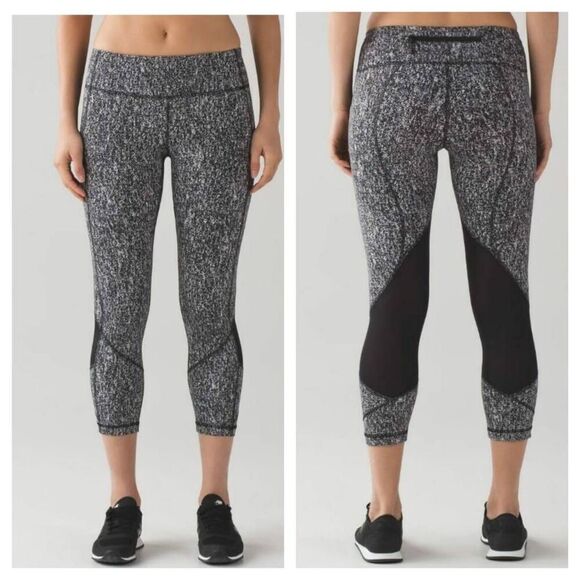 LULULEMON ATHLETICA Pace Rival Crop 19' Power Luxtreme Suites Jacquard Black/Whi - Picture 2 of 4